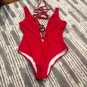 Cupshe Red One-Piece Swimsuit with Criss-Cross Back